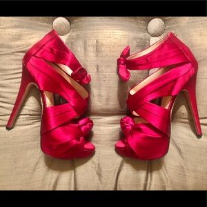 Red satin Charlotte Olympia shoes Sz 39 New